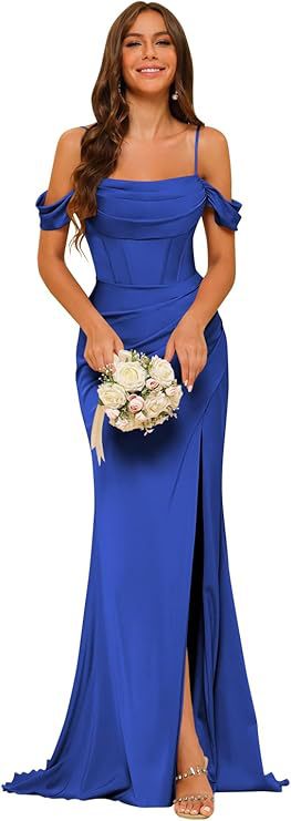 Off-the-shoulder Satin Bridesmaid Corset Ball Gown