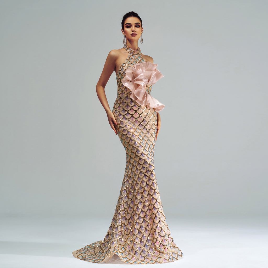 Halter Sequined Mermaid Evening Dress