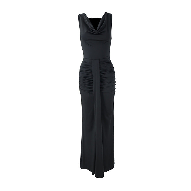 V-neck Figure-hugging Pleated Evening Gown
