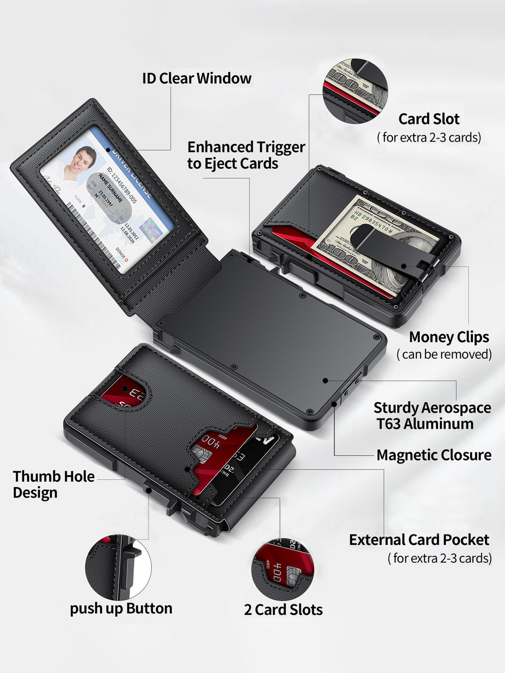 Fashionable Bi-fold RFID Wallet With Quick-pop Card Extraction Feature