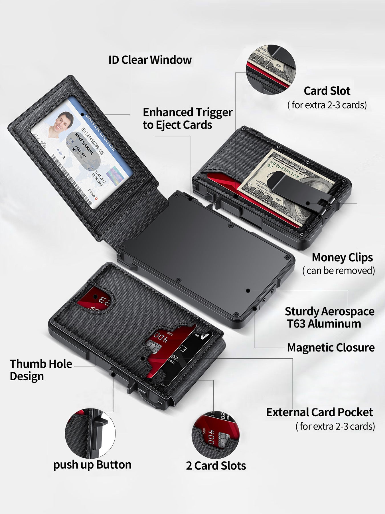 Fashionable Bi-fold RFID Wallet With Quick-pop Card Extraction Feature