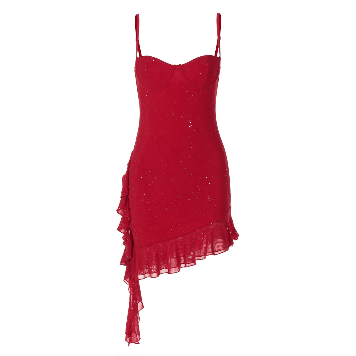 Womens Ruffled Sequin Camisole Dress