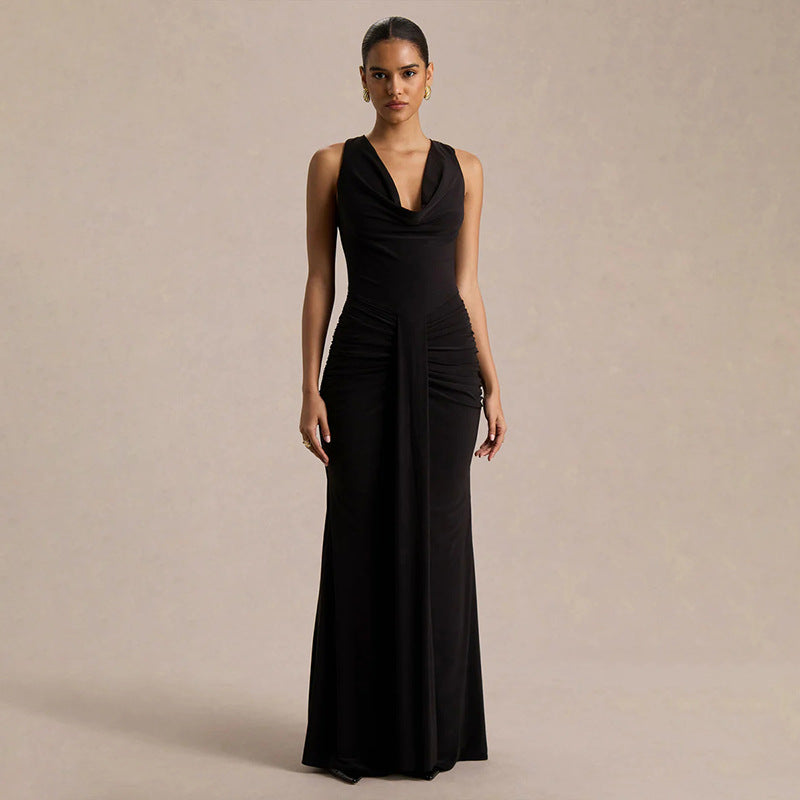 V-neck Figure-hugging Pleated Evening Gown