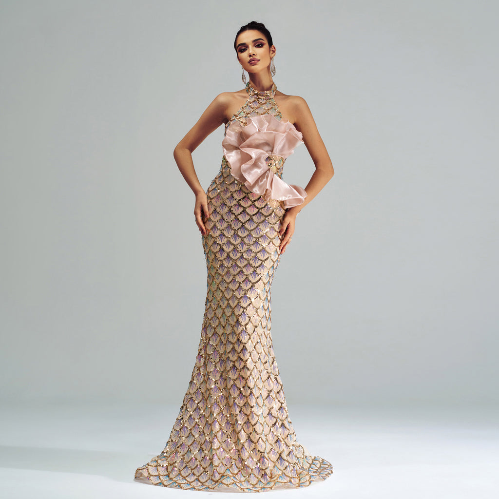 Halter Sequined Mermaid Evening Dress