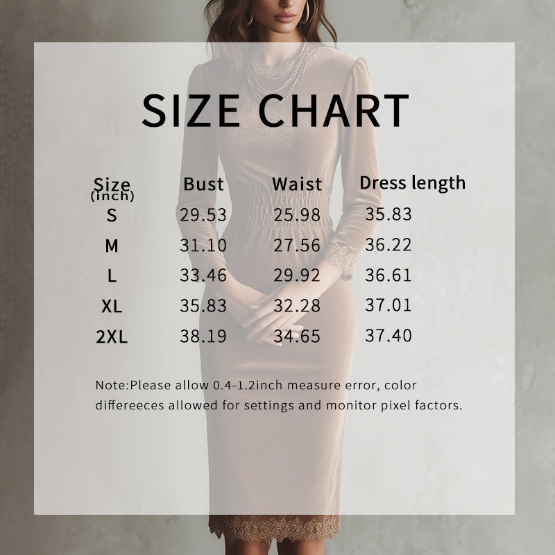 Women's Velvet Lace Trim Bodycon Dress, Long Sleeve Midi Cocktail Dress