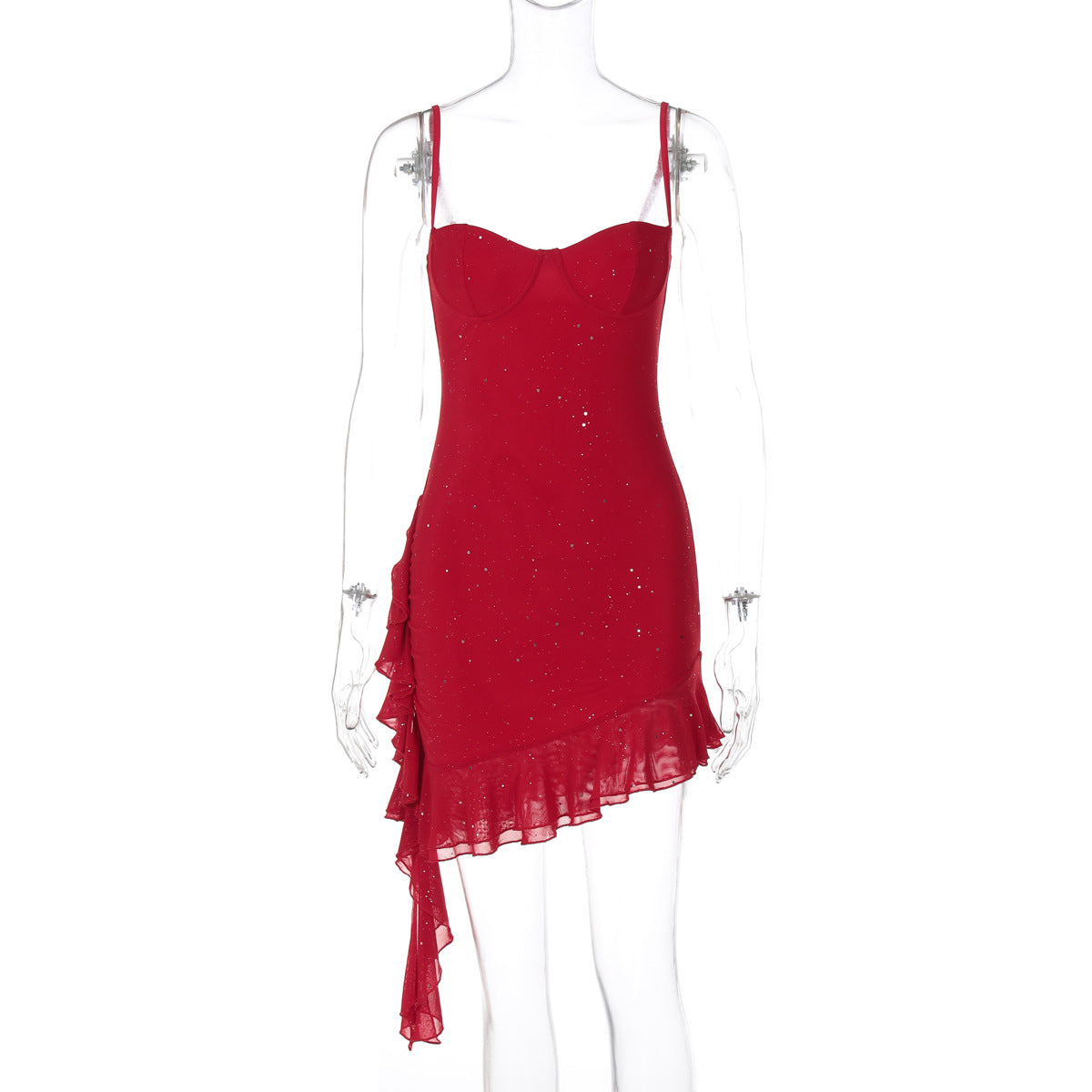 Womens Ruffled Sequin Camisole Dress
