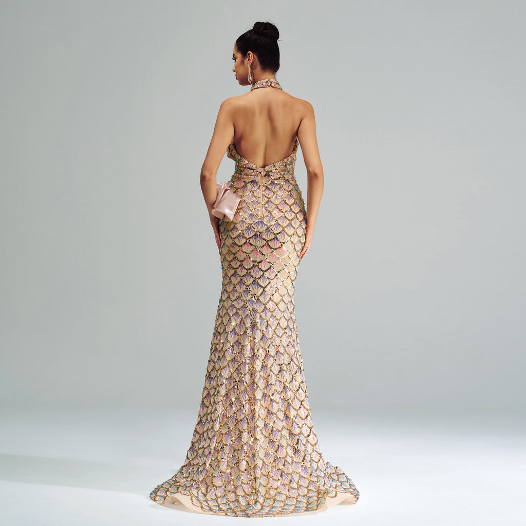 Halter Sequined Mermaid Evening Dress